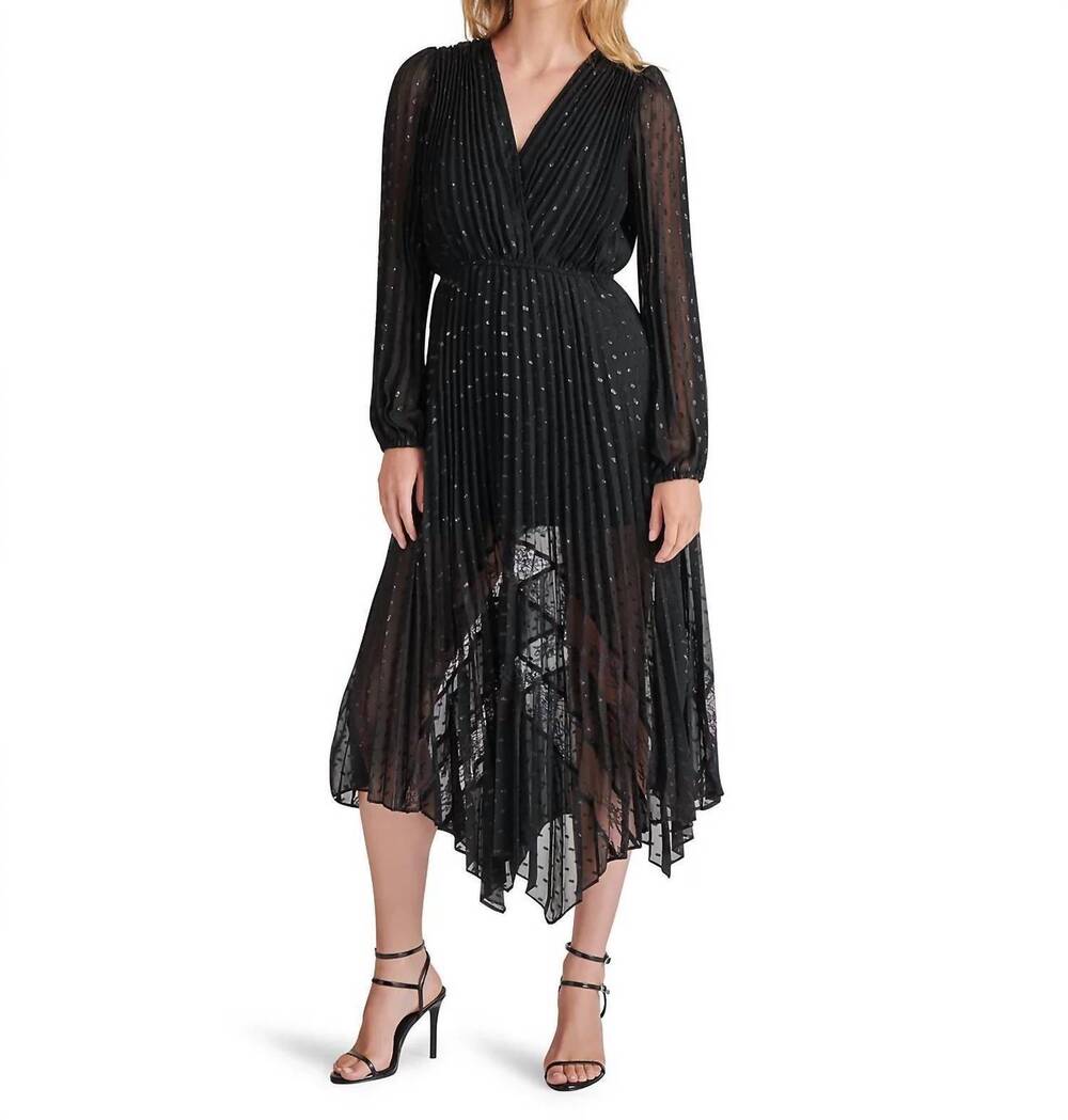 NEW STEVE MADDEN ari lace pleated handkerchief hem dress in black